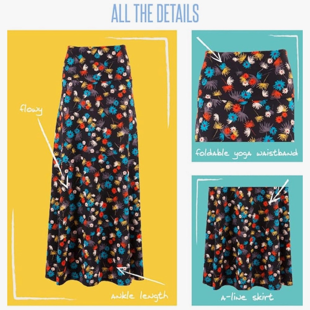 LuLaRoe XL Floral Maxi Skirt A-Line Flowing Foldover Yoga Waist Boho - Picture 4 of 11